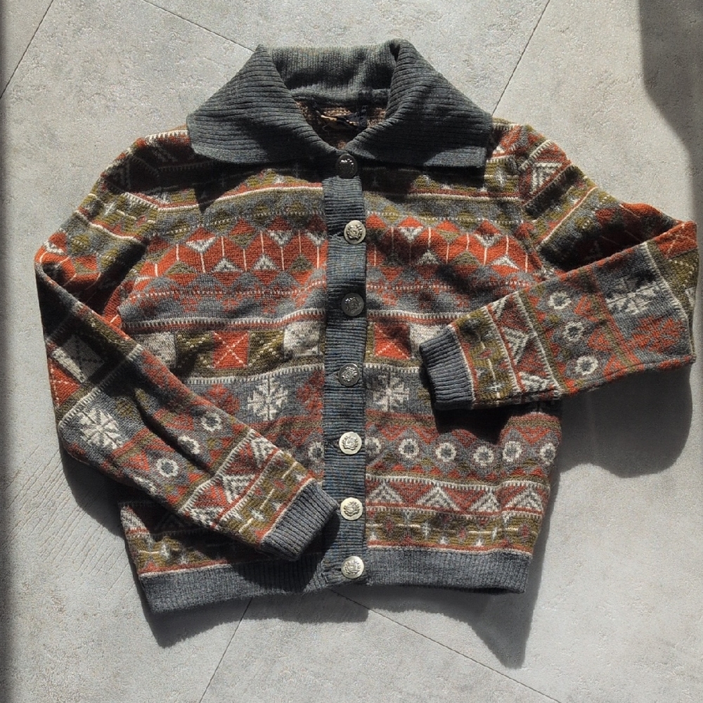 Catalina Jacquard Vintage Wool Aztec Print Button-Up Cardigan